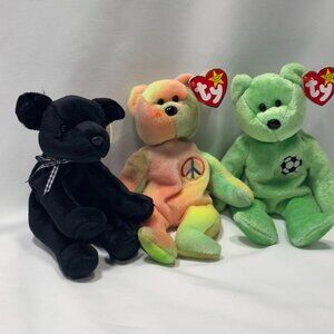 Vintage Beanie Baby Bears Peace, Kicks & Luke Tag Errors Lot of 3